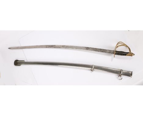 Copy of the U.S. Model 1860 Light Cavalry Sabre, the sword has a brass hilt with a leather grip bound with twisted wire, curv