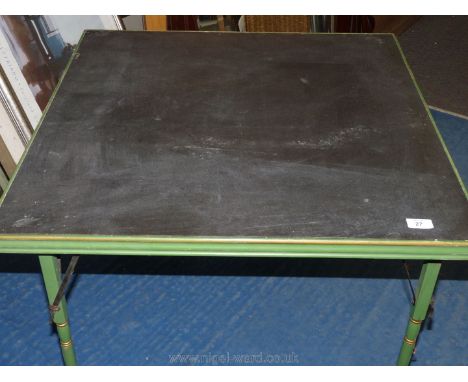 A square four legged painted wooden card table, 30".