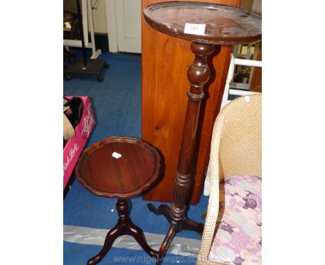 A Mahogany plant stand/lamp table and a Mahogany wine table.