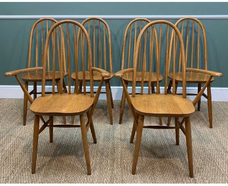 SET SIX PRIORY OF MANCHESTER ERCOL-STYLE WINDSOR DINING CHAIRS including two armchairs, solid ash and beech, natural finish, 