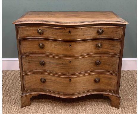 GEORGE III MAHOGANY SERPENTINE FRONT COMMODE, top and drawer fronts crossbanded in rosewood with box stringing, top drawer wi