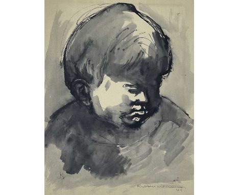 ‡ SIR KYFFIN WILLIAMS RA early period ink and wash - portrait, entitled verso 'Head of a Boy', signed fully in pencil and dat