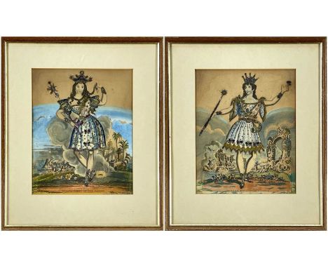 PAIR OF EARLY 19TH CENTURY TINSEL PRINTS, comprising Madamme Vestris as Oberon, King of the Fairies, in Shakespeare's Midsumm
