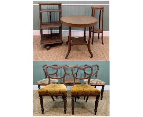 ASSORTED OCCASIONAL FURNITURE, comprising revolving oak bookcase, Edwardian two-tier plant stand, Victorian circular table, a