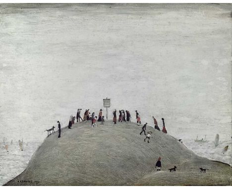 ‡ LAURENCE STEPHEN LOWRY RBA RA, 1975, offset lithograph printed in colours on wove - 'The Notice Board', figures regarding a