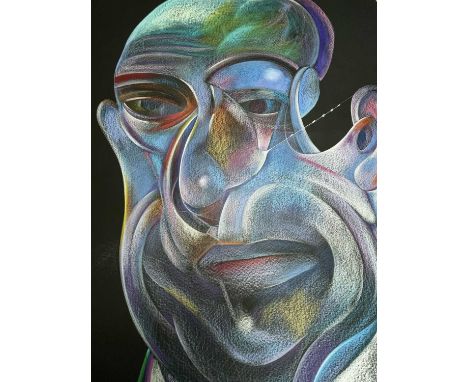 ‡ MIHAIL MIKHAILOVICH CHEMIAKIN (Russian, b. 1943), pastel on black paper - Hommage to Francis Bacon, head and shoulders port