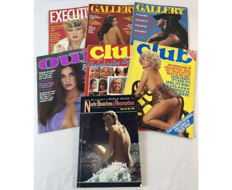 6 assorted vintage adult erotic magazines together with Nude Beaches & Recreation guide book. Magazines to include Executive,