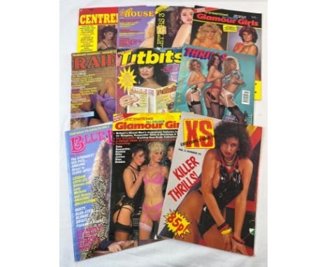 10 assorted vintage adult erotic magazines from the late 1980's and early 90's. To include Rustler Centrefolds, Raider, Titbi