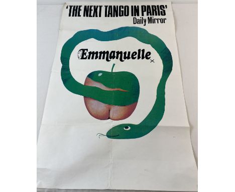 A vintage 1970's film poster for Emanuelle, 1974 adult erotic film starring Alain Cuny, Syliva Kristel &amp; Marika Green. Sh