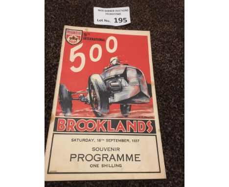 Motor Racing : Brooklands - 9th International 500 - meeting programme 18/09/37 - 50 page wonderful iconic item - you won't fi