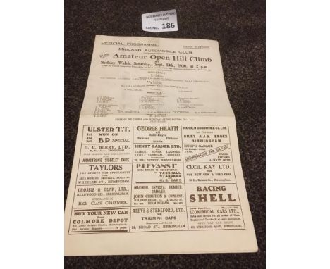 Motor Racing : Shelsley Walsh - 5th Amateur Open Hill Climb Competition 13/09/1930 - large / folded programme - super rare - 