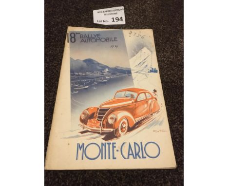 Motor Racing : 18th Automobile Rally - Monte Carlo Rally 1939 - super iconic programme 60 pages