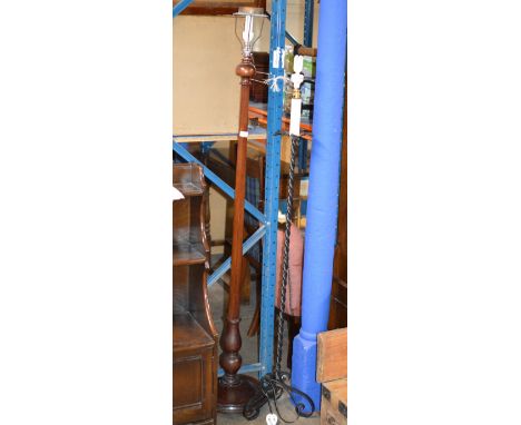 MAHOGANY STANDARD LAMP WITH SHADE &amp; WROUGHT IRON TWIST COLUMN STANDARD LAMP WITH SHADE     