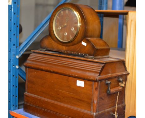 WOODEN CASED SEWING MACHINE &amp; MAHOGANY CHIMING MANTLE CLOCK     