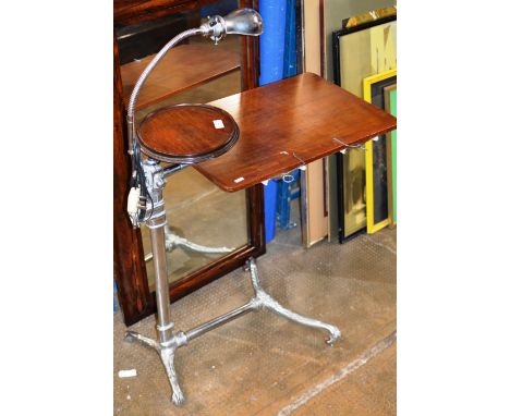 ART DECO MAHOGANY CHROME FINISHED INVALID STYLE TABLE WITH ANGLE LAMP BY FOOT'S, LONDON     