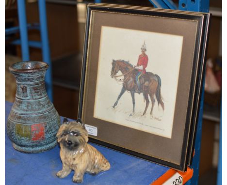 DECORATIVE VASE, SYLVAC DOG &amp; 3 FRAMED PRINTS     