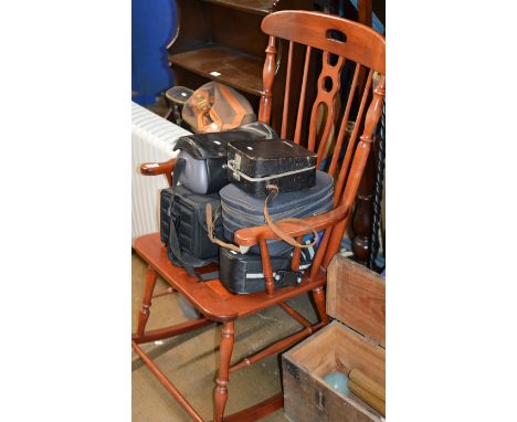 WOODEN ROCKING CHAIR, VARIOUS CAMERA ACCESSORIES, CINE CAMERA ETC     
