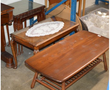 ERCOL STYLE COFFEE TABLE, WALNUT LONG JOHN COFFEE TABLE &amp; NEST OF 3 TEA TABLES     