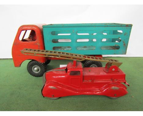 A Triang tinplate truck and a tinplate fire engine 