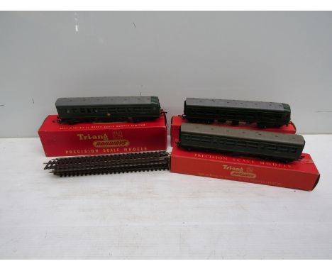 A boxed Tri-ang 00 gauge R.157 Diesel Railcar, R.158 Diesel Trailer Car and R.334 Diesel Railcar Centre Unit