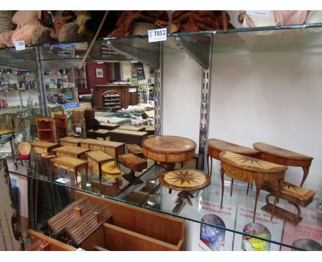 A collection of hand crafted miniature furniture including drum table, console tables etc (20)