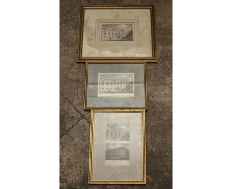 Architectural interest, two prints one coloured the other black and white of Grocers Hall, and another of Fishmongers and Gro