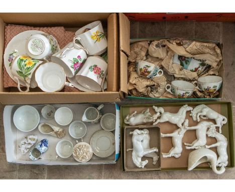 Four boxes of mixed vintage ceramics, to include: Royal Avon Flowers of Shakespeare, a tea service, horse figures, oriental t