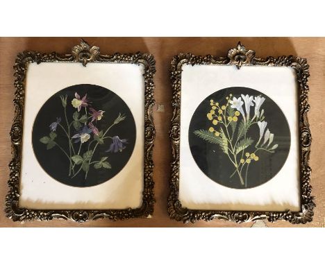 Two circular botanical collages, mounted and glazed in 19th century gilt frames 37cm x 29cm (2)