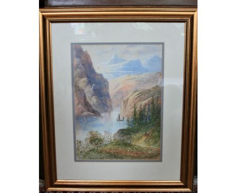 LENNARD LEWIS (British, 1826-1911) watercolour, a view over Lake Lucerne, signed bottom right, framed and mounted 58cm x 48cm