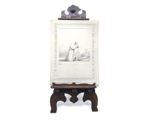 A 19th century wooden miniature easel 27cm H (right side is damaged and partially unattached); together with a 19th century p