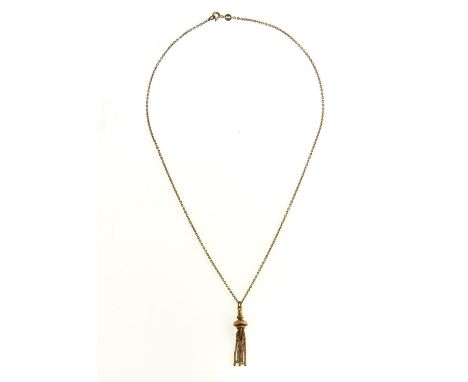 A GOLD NECKLET, 51.5 CM L, MARKED 9K, 7.7G INC GOLD PLATED TASSEL LIGHT WEAR