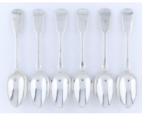 A SET OF SIX VICTORIAN SILVER DESSERT SPOONS, FIDDLE PATTERN, BY WILLIAM SMILY, LONDON 1855, 9OZS 14DWTS Good condition