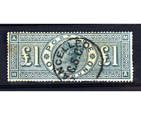 GREAT BRITAIN 1891 £1 green, MA with circular framed "CANCELLED/G.S.C" cancellation. Light bend and other small faults. SG 21