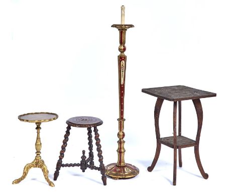 A VICTORIAN OAK STOOL IN JACOBEAN STYLE, C1880, THE CIRCULAR TOP CARVED TO THE CENTRE WITH A STYLISED LEAF WITH FLUTED RIM ON