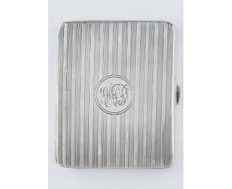 A GEORGE V SILVER CIGARETTE CASE, ENGINE TURNED, 88MM, BY TURNER AND SIMPSON, BIRMINGHAM 1930, 4OZS Good condition