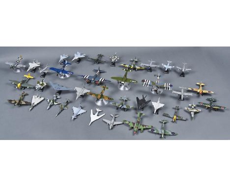 A COLLECTION OF CORGI DIE CAST WORLD WAR ONE AND WORLD WAR TWO LEGENDS AIRCRAFT, TO INCLUDE BIPLANES, SPITFIRE, HURRICANE, ME