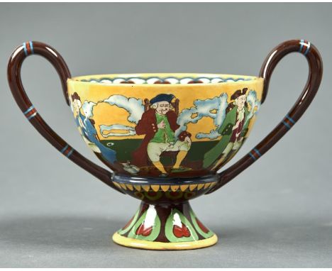 A WILEMAN AND CO FOLEY INTARSIO COUPE, C1900, DECORATED WITH PIPE SMOKERS, 15CM H, PRINTED MARK Good condition, no restoratio