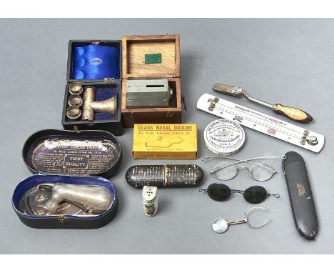 VINTAGE MEDICAL. AN EPNS AURISCOPE OR OTOSCOPE, ALLEN AND HANBURY'S LONDON, C1900, CASED, TWO PAIRS OF VICTORIAN STEEL WIRE S