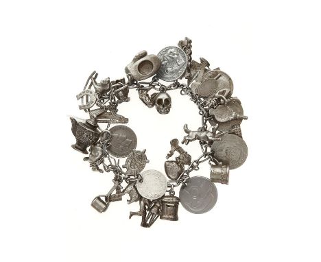 A SILVER CHARM BRACELET, APPROX 18CM L, 17.5G LIGHT WEAR