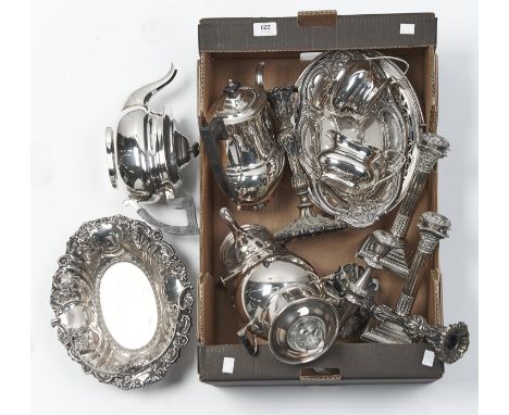 MISCELLANEOUS PLEATED WARE, INCLUDING A FOUR PIECE TEA SERVICE, CANDLESTICKS, ETC 