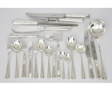 An Elizabeth II Silver Plain Pine Pattern Table Service for Twelve Place Settings by Roberts &amp; Belks, Sheffield, 1984, co