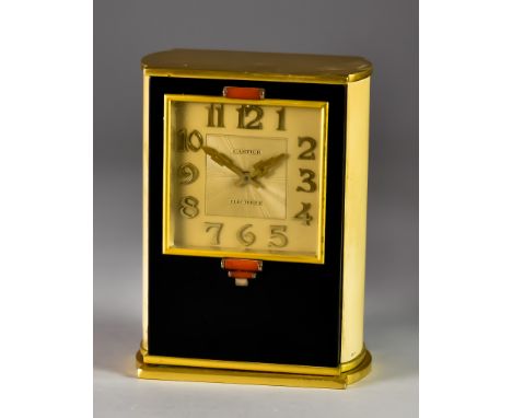 A 20th Century French Black and Cream Lacquer and Gilt Metal Mounted Mantel or Desk Timepiece by Cartier, No.711, of Art Deco
