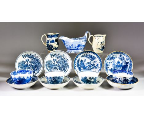 Four Worcester Fence Pattern Tea Bowls and Saucers, Late 18th Century, the bowls each 3.125ins diameter x 2ins high, the sauc