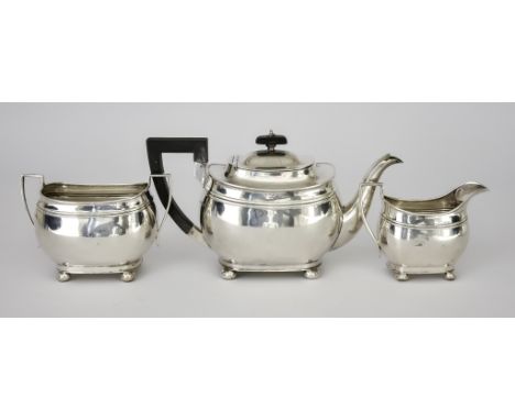 A George V Silver Rectangular Three-Piece Tea Service by Asprey &amp; Co Ltd, London 1926, with moulded rims, twin reeded ban
