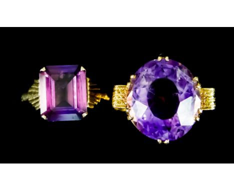 Two 9ct Gold&nbsp; Amethyst Dress Rings, size S and L, total gross weight 12.8g