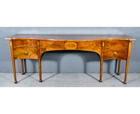 A George III Figured Mahogany Serpentine Fronted Sideboard with square edge to top, the front inlaid with satinwood and ebony