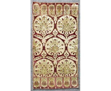 An Early 17th Century Ottoman Silk Voided Velvet Panel Or Cushion Cover, with voided crimson, gold brocade, silk and velvet p