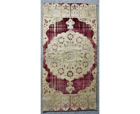 A 16th / 17th Century Ottoman Silk Voided Velvet Panel Or Cushion Cover, with voided crimson, gold brocade, silk and velvet p