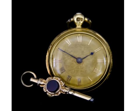 An 18ct Gold Lady's Half Hunting Cased Fob Watch, by J H Bennet, Serial Number 55, 22mm gold dial with gold Roman baton numer