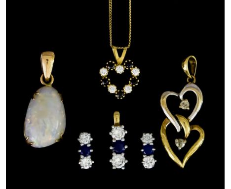 A Small Quantity of 9ct Gold Gem Set Jewellery, comprising - a pair of earrings for pierced ears, each set with two small dia
